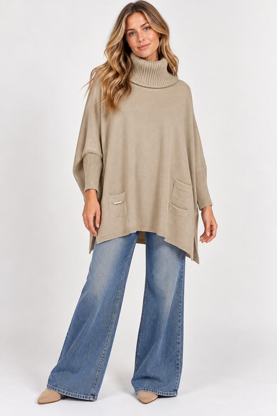Mersea Beige Oversized Poncho Turtleneck Sweater NWT OS S M L